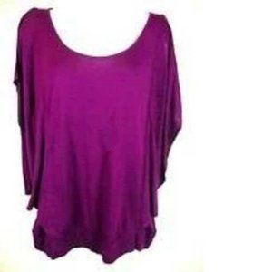 Womens Winged Sleeve Top Jennifer Lopez XS Purple Keyhole Neck Jersey Stretch